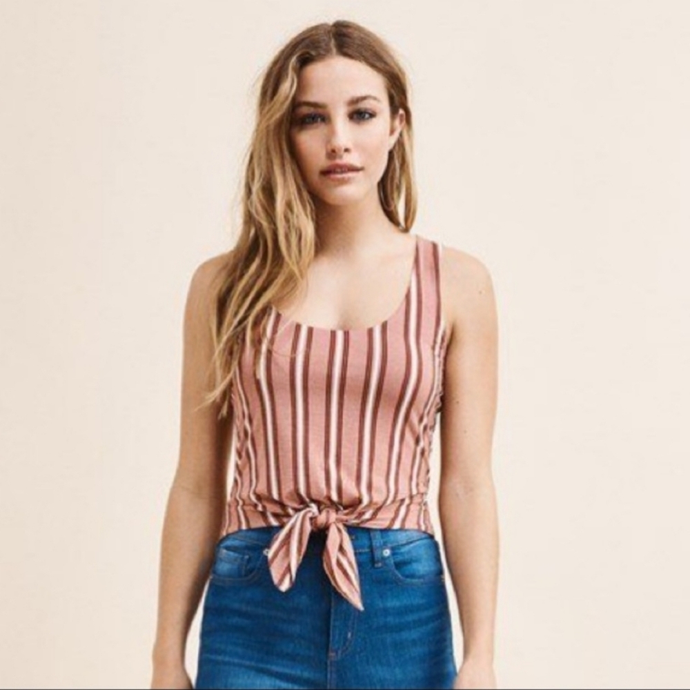Dynamite Pink Striped Sleeveless Tie Up Tank Top